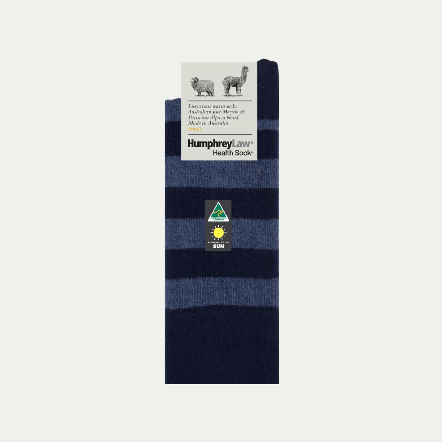 Navy and pale blue striped Merino and Alpaca sock by Humphrey Law