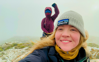Julia Patten and her hiking friend Liza celebrating climbing 4 summits in 4 days!