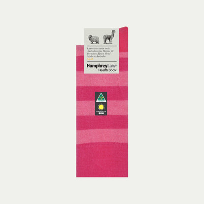 Fuchsia and pink striped Merino and Alpaca sock by Humphrey Law