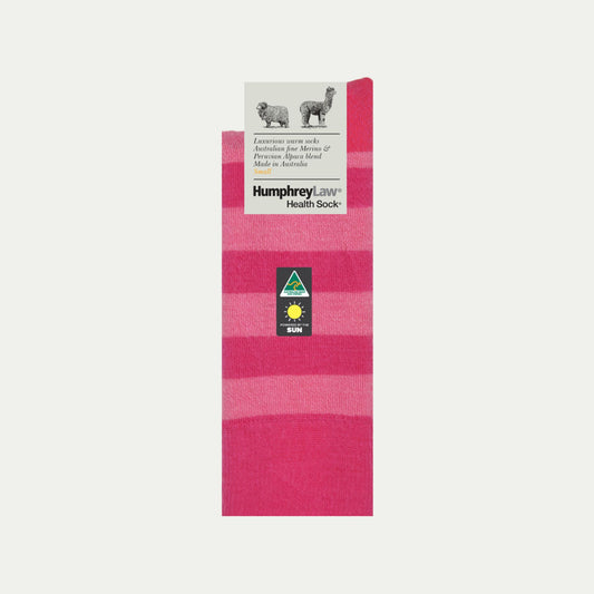 Fuchsia and pink striped Merino and Alpaca sock by Humphrey Law