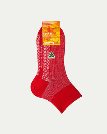 Red- Merino cycling crew socks © Humphrey Law