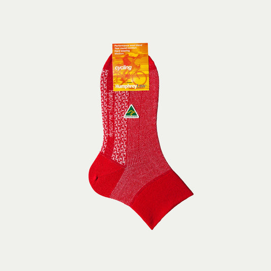 Red- Merino cycling crew socks © Humphrey Law