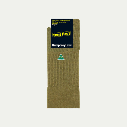 32C_Khaki Wool blend sock with 'feet first' © Humphrey Law