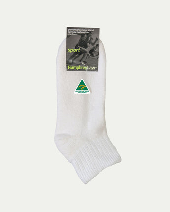 White_Wool/Cotton CoolMax® Sport Sock. © Humphrey Law. Made in Australia.