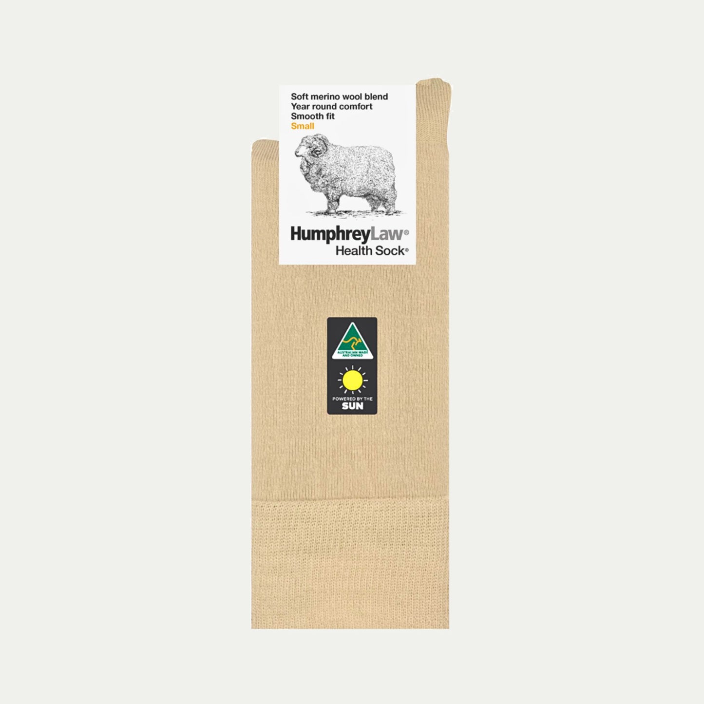 Bone_Merino Wool Crew Sock. No itch guarantee. Health Sock. © Humphrey Law. Made in Australia.