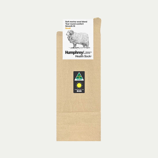 Bone_Merino Wool Crew Sock. No itch guarantee. Health Sock. © Humphrey Law. Made in Australia.