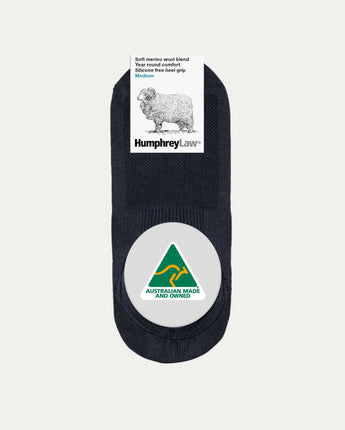 Black Merino invisible sock ©Humphrey Law. Australian Made
