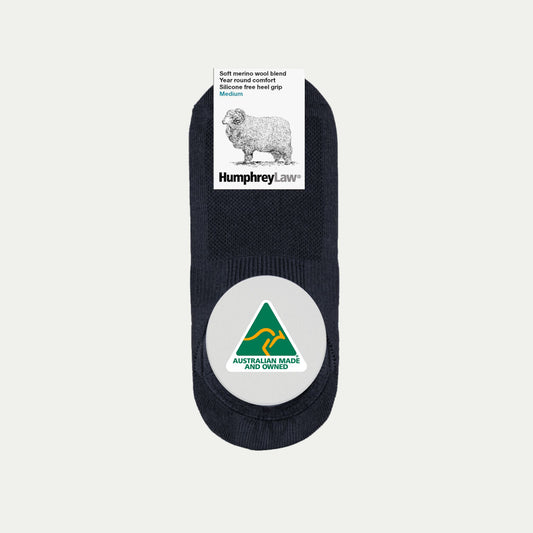 Black Merino invisible sock ©Humphrey Law. Australian Made