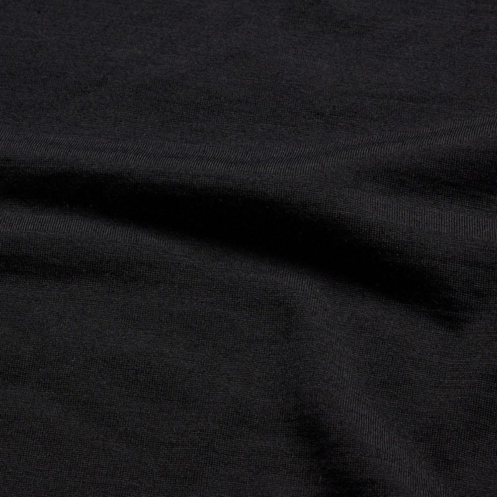 Close-up of black - Currawong Merino fabric texture ultrafine knit. © Bluey Merino Tasmania