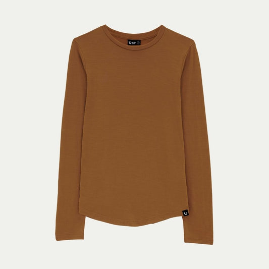 Long sleeve Merino top in the colour Kunanyi - Bronze © Bluey Merino Tasmania