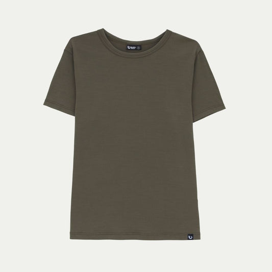 Pale Khaki - West Coast Merino cropped t-shirt © Bluey Merino Tasmania
