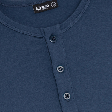 Men's Henley Merino Long Sleeve T-Shirt - Bluey Merino Tasmania