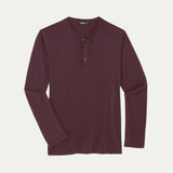Maroon long-sleeve henley shirt on a light gray background
