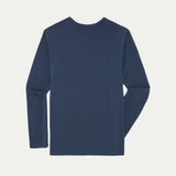 Navy blue long-sleeve shirt on a light gray background