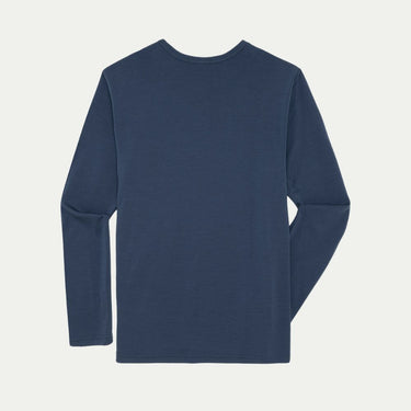Navy blue long-sleeve shirt on a light gray background