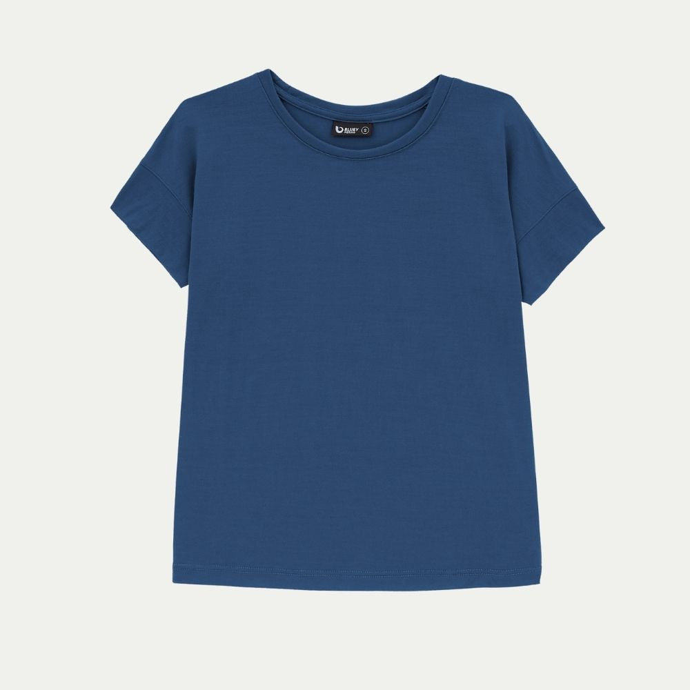 Tasman (French navy) cropped Merino t-shirt © Bluey Merino Tasmania