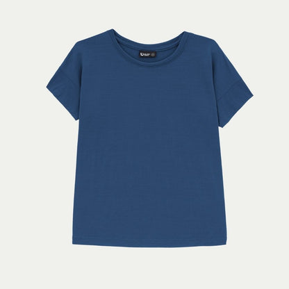 Tasman (French navy) cropped Merino t-shirt © Bluey Merino Tasmania