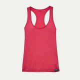 Raspberry Red racerback Merino tank top on a light gray background © Bluey Merino Tasmania