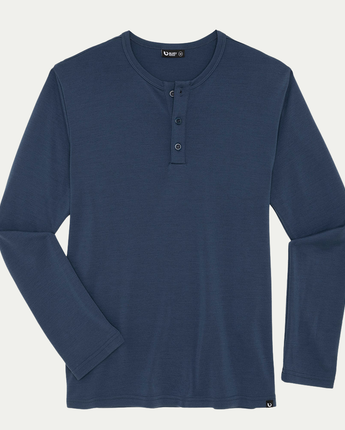 Men's Henley Merino Long Sleeve T-Shirt - Bluey Merino Tasmania