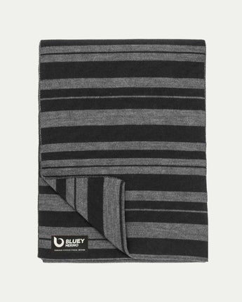 Tasmanian Merino Weekender Scarf – Grey + Currawong (Black) - Bluey Merino Tasmania