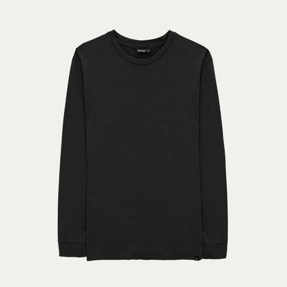 Black - Currawong long-sleeve Merino shirt ghost image style. © Bluey Merino Tasmania