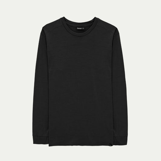 Black - Currawong long-sleeve Merino shirt ghost image style. © Bluey Merino Tasmania