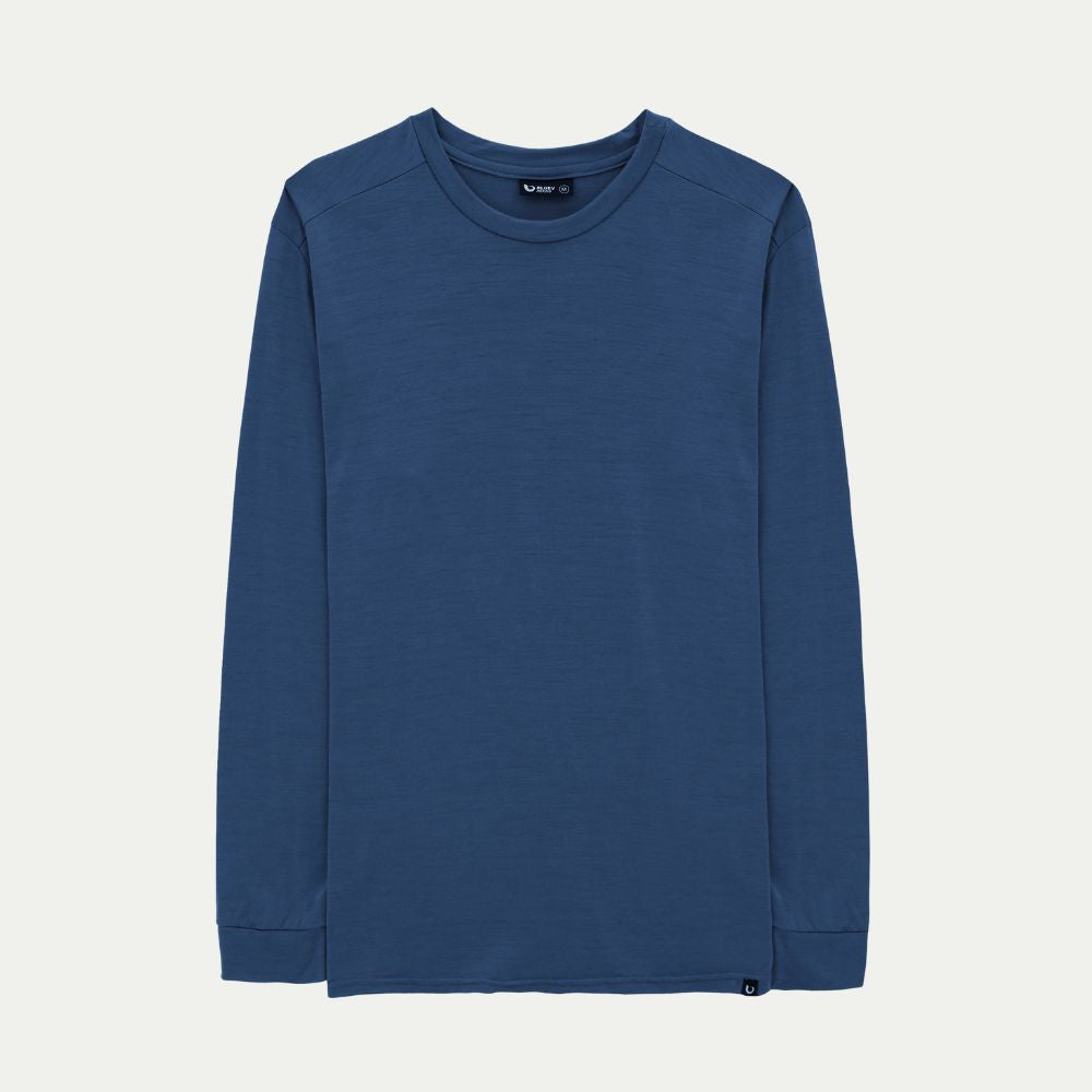 Blue - Tasman long-sleeve Merino shirt ghost image style. © Bluey Merino Tasmania