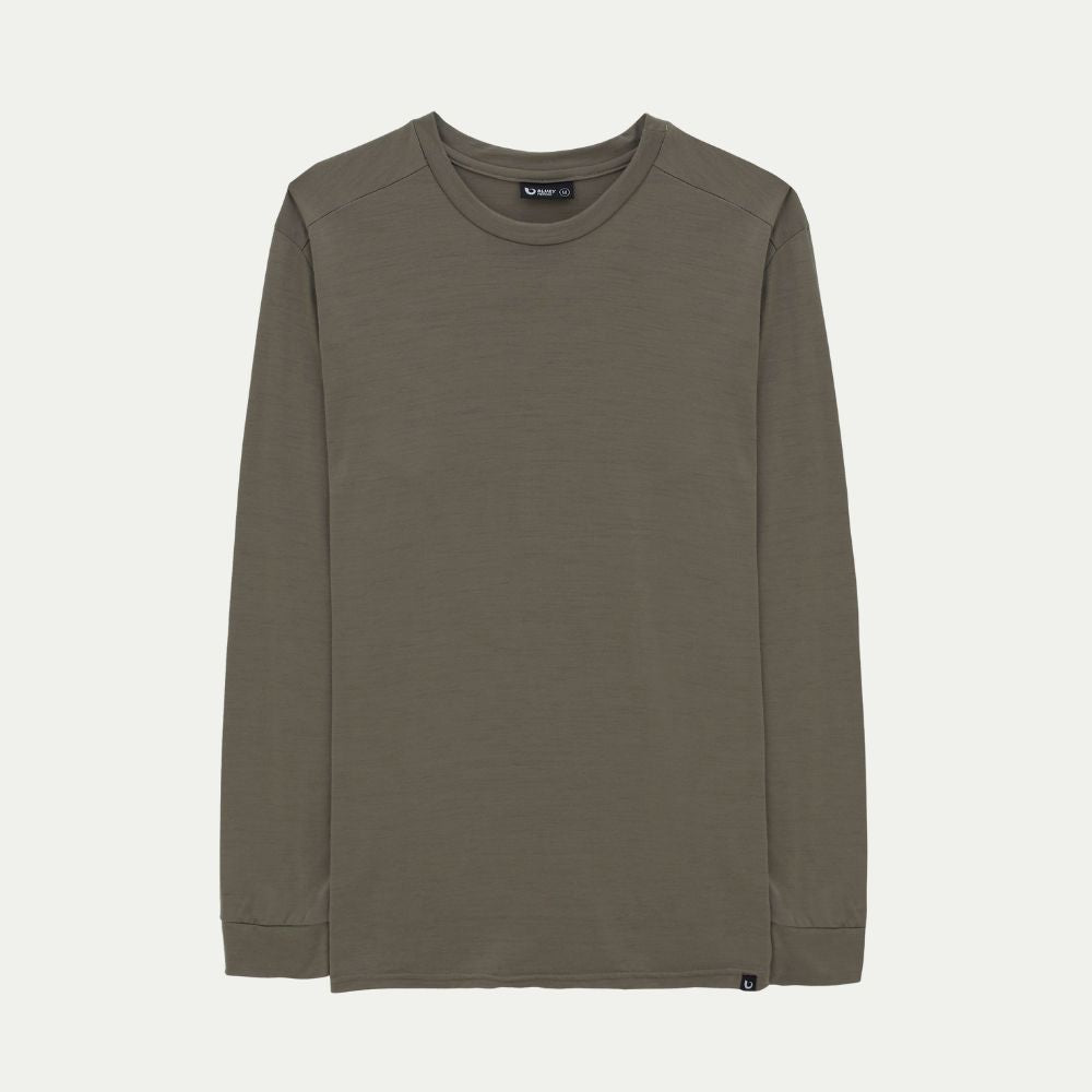 Pale Khaki - West Coast long-sleeve Merino shirt ghost image style. © Bluey Merino Tasmania