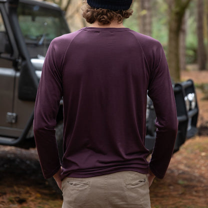 Men’s Tasmanian Merino 180 Raglan Long Sleeve Top - Maroon - Bluey Merino Tasmania