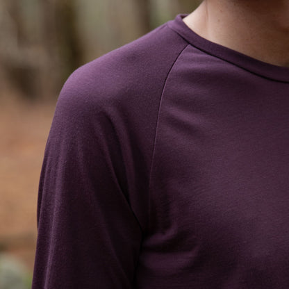 Men’s Tasmanian Merino 180 Raglan Long Sleeve Top - Maroon - Bluey Merino Tasmania