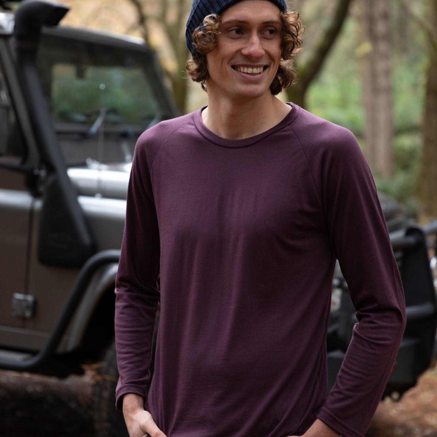 Men's Raglan Superfine Merino Long Sleeve Top - Maroon - Final Sale