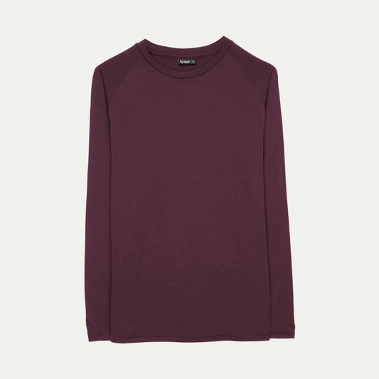 Maroon long sleeves raglan Merino top © Bluey Merino Tasmania