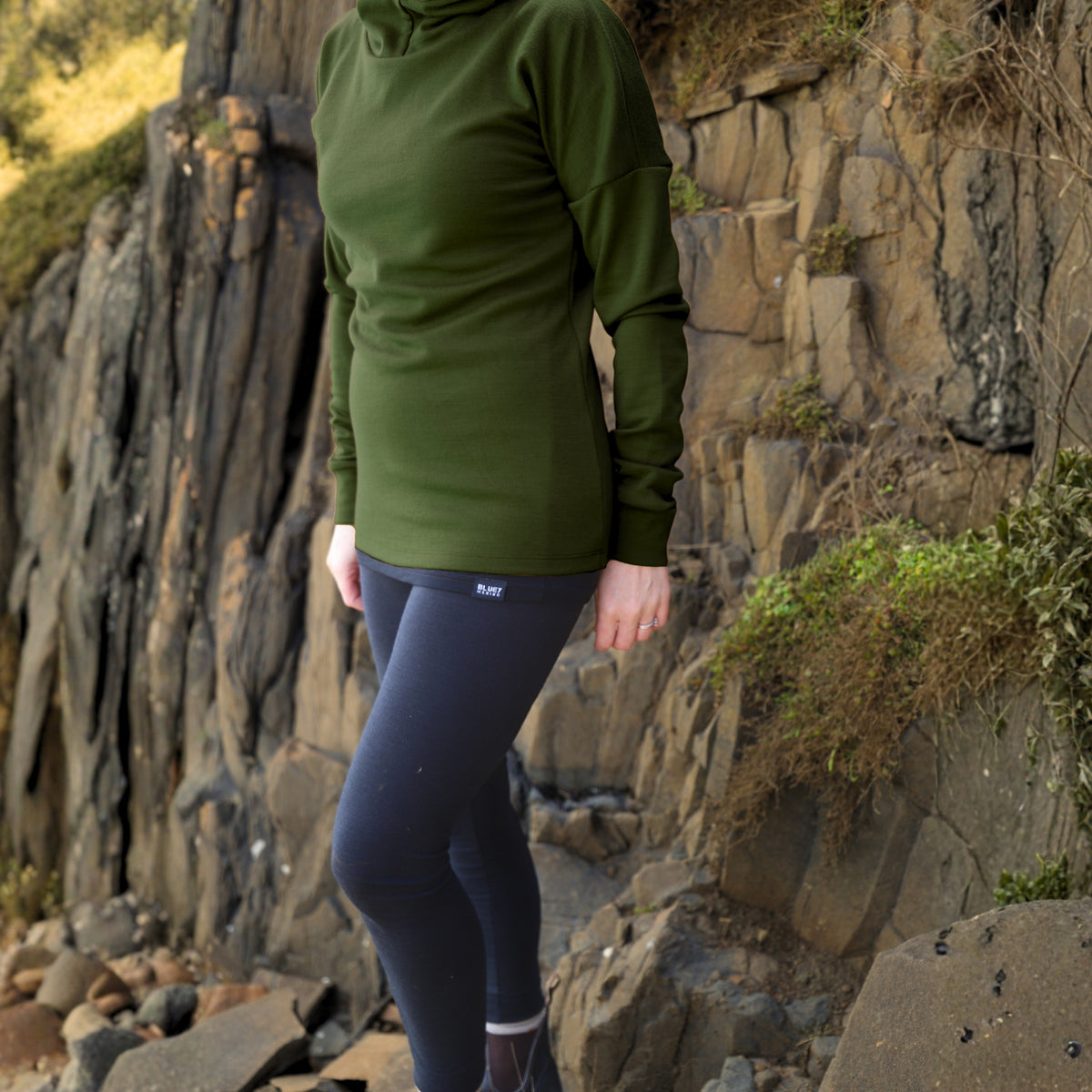 Women's Nora Superfine Merino Hoodie - Moss Green - Bluey Merino Tasmania