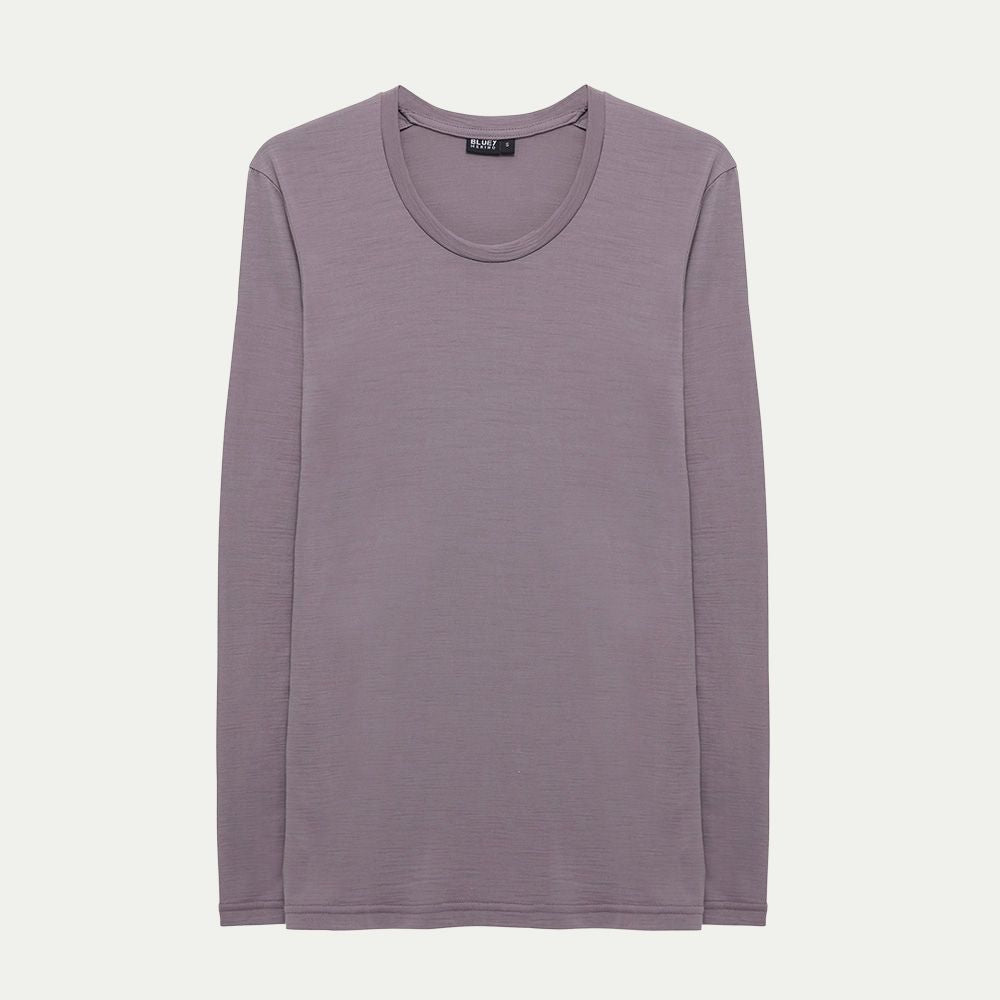 Dusk Merino long-sleeve base layer on a light grey background © Bluey Merino Tasmania