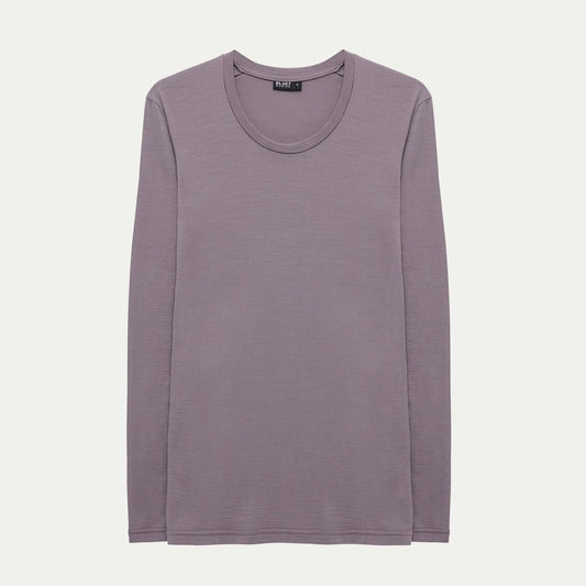Dusk Merino long-sleeve base layer on a light grey background © Bluey Merino Tasmania