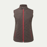Brown quilted gilet Merino vest with a red zipper. © Bluey Merino Tasmania