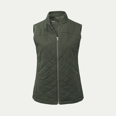 Olive green quilted Merino gilet vest view from the front © Bluey Merino Tasmania