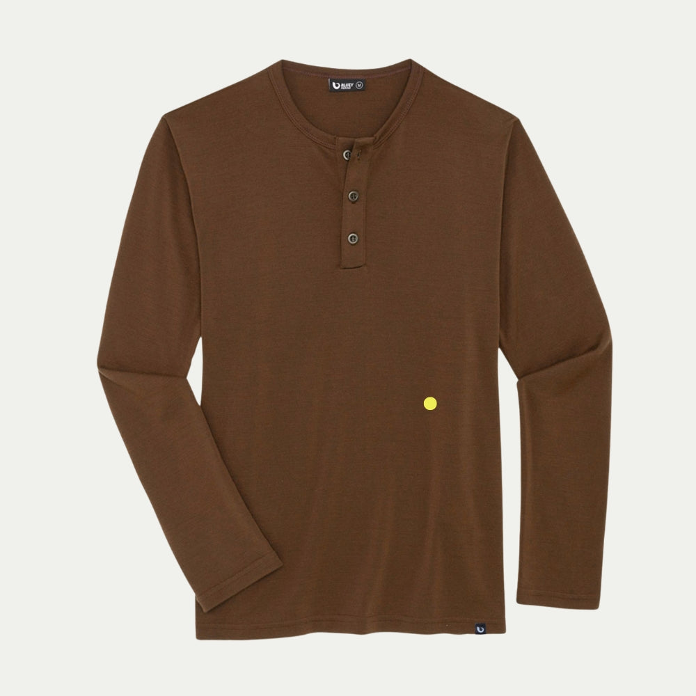 Men's Henley Ultrafine Merino - Chestnut - Final Sale - Bluey Merino Tasmania