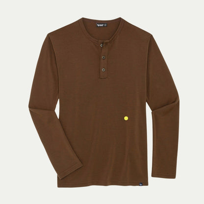 Men's Henley Ultrafine Merino - Chestnut - Final Sale - Bluey Merino Tasmania