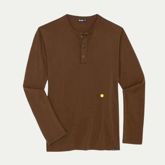 Men's Henley Ultrafine Merino - Chestnut - Final Sale - Bluey Merino Tasmania