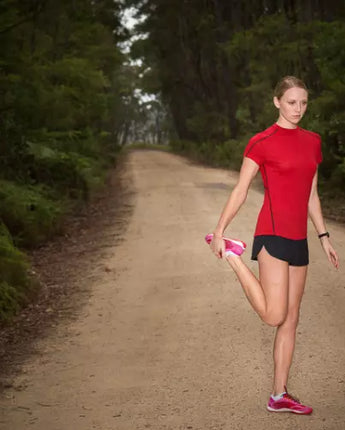 Women's Tasmanian Merino Outdoor T-Shirt Red + Black (XS) - Final Sale - Bluey Merino Tasmania