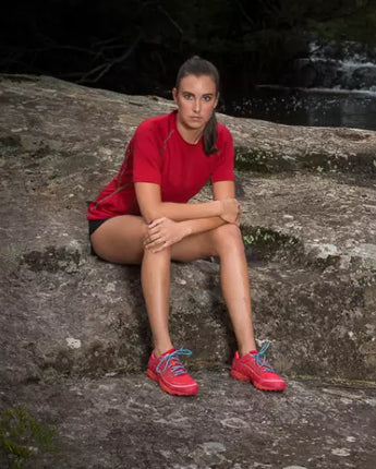 Women's Tasmanian Merino Perform T-Shirt Red + Green - Final Sale - Bluey Merino Tasmania