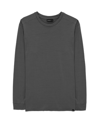 Men's Tasmanian Merino 180 Orson Long Sleeve Crew Neck Top in colour Dark Grey. © Bluey Merino